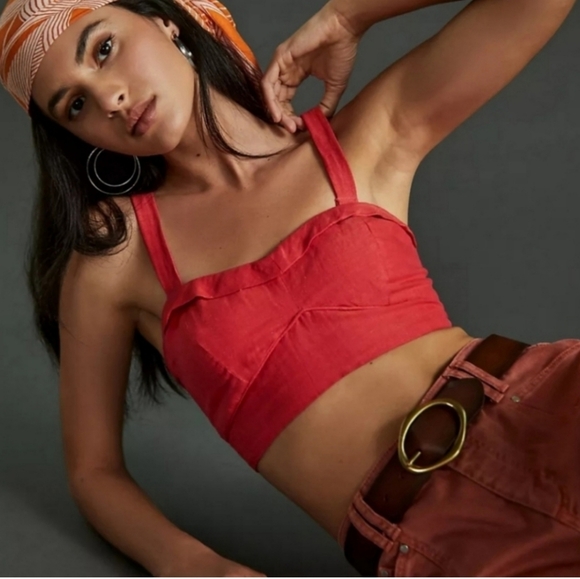 ANTHROPOLOGIE MARVE RED BUSTIER TOP NWT SIZE MEDIUM - Picture 1 of 9